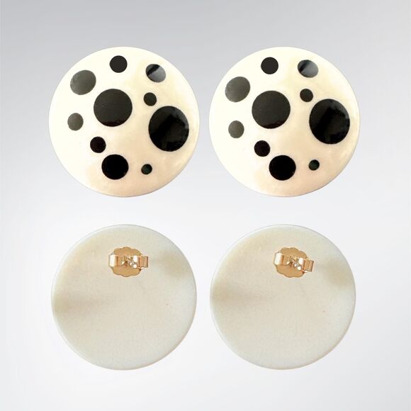 Vintage Avon 1987 Black "Polka Dots" Earrings with Cream Base | Retro | NIB - Picture 3 of 6